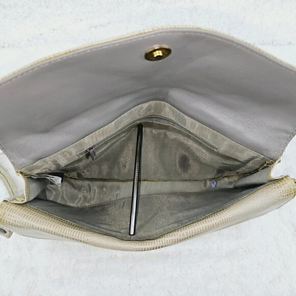 Beige Snake Skin Embossed Leather Clutch Shoulder Bag - Picture 7 of 8